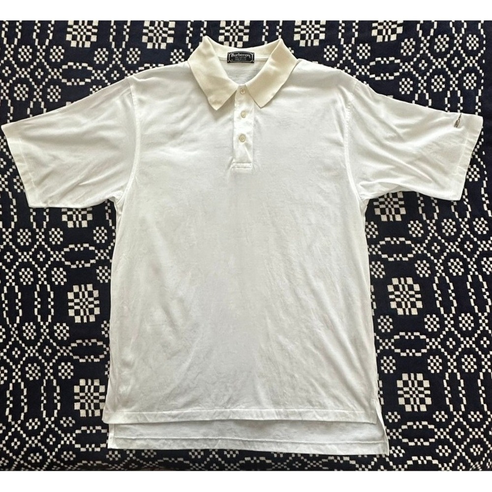 Vtg Burberrys Mens White Cotton Polo Shirt Made in USA Sz M Short Sleeve - Read